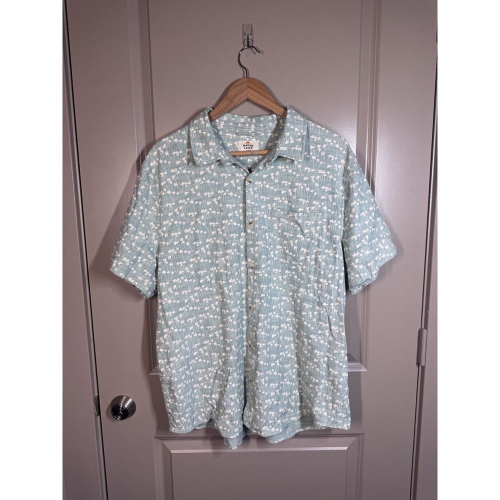 Marine Layer Stretch Short Sleeve Button Up Green Palm Tree Sz XL